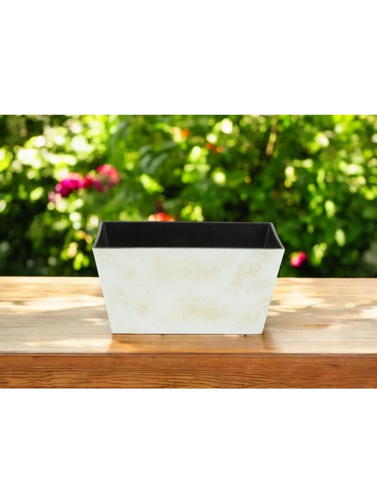 212 MAIN 8 in. Cream Recycled Plastic Rectangular Planter Box, Weatherproof Dual-Use Garden Accessory, Rustic Look Planter for Indoor & Outdoor Use, Garden Supplies, Garden Accessories