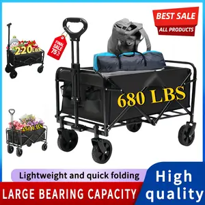 [Heavy Duty Folding Cart] Heavy Duty All Terrain Folding Cart 220LBS/ 450LBS/ 680LBS| Large Capacity Camper Utility Cart for Yard Shopping, Sports, Outdoor, Gardening Equipment - Black Multifunctional