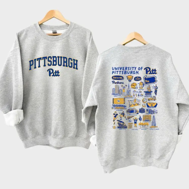 University of Pittsburgh – Pitt Campus Landmarks Graphic, 2-Sided College Sweatshirt, Game Day Unisexfor Students & Fans