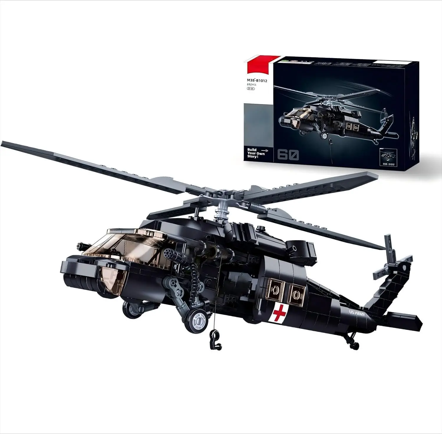 UH-60 Black Hawk Military Helicopter Building Blocks Set - 692PCS Bricks, Minifigs, Authentic Look Model Building Kit, 4 Soldier Figures, Learning Toy for Ages 6-8, Collectibles, Building Toys Gift