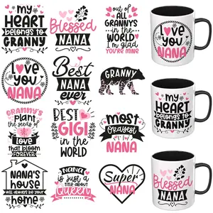 12PCS UV DTF Cup Wrap Stickers, Grandmother quotes Rub on Transfers for Crafts, Permanent Adhesive Quality DIY Transfer Decals for 16oz Libbey Glass Cans, Mugs, Candles, Notebooks and Flower Pots, Easy to Apply Art Stickers