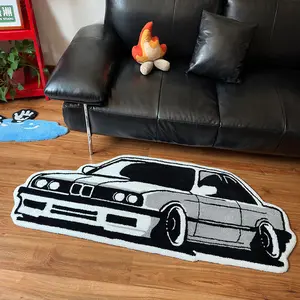 Cartoon Car Shaped Rug, Soft Plush Floor Mat, Decorative Carpet for Home Living Room Bedroom, Vanity Decor Accessories, Gift for Boy, Cartoon Pattern Rug