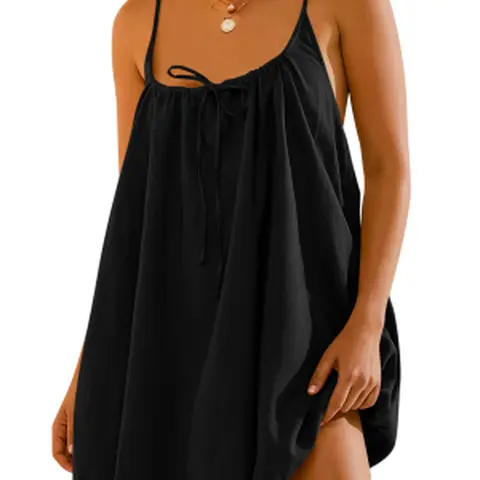 Fisoew Women's Summer Sleeveless Short Mini Sports Dress - Lightweight Cover Up, Swimwear Coverups, Tie Back, Loose Casual, Side Pockets, Hand Wash Only, Comfortable in Summer Heat for Beach, Concerts,sohochic