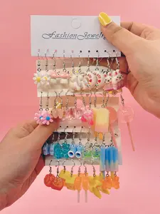 Cute Colorful Resin Earrings, Earring Stacking Set, Fashion Jewelry for Party, Daily Clothing Decor, Trendy All-match & Exquisite Jewelry for Birthday Gift, Stackable Earrings