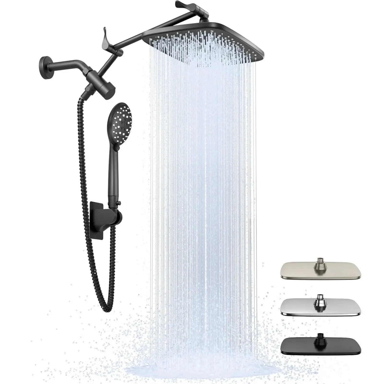 12-Inch Stainless Steel High-Pressure Rain Shower Head Combo, with Adjustable Extension Arm, Wide Rainfall & Multi-Modes Handheld Showerhead, Dual Anti-Clog Nozzles