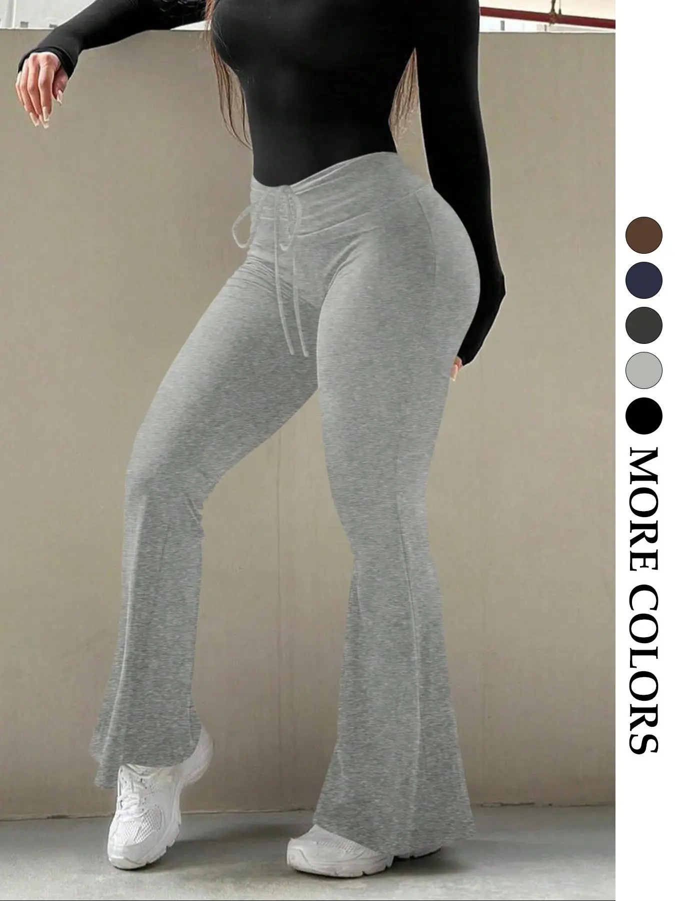 Women's Basic Solid Color Drawstring Flared Leg Pants Fit, Casual Comfy Trousers for Daily Wear, Ladies Bottoms for All Seasons Womenswear, Casual Streetwear Bottoms, Casual Chic Trousers