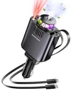 Retractable Car Charger with Air Freshener Diffuser & Star Lights,Multi Port Cigarette Lighter Adapter for iPhone Car Phone Charger USB-C/Type-C Fast Charging with 2 Retractable Cable,Car aromatherapy