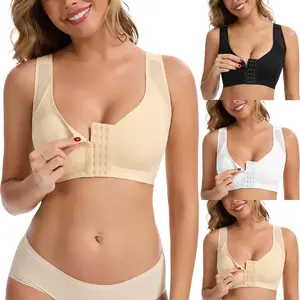 Post Surgery Compression Bras for Women Front Closure Adjustable Strap Wirefree Breast Enhancement Posture Bra