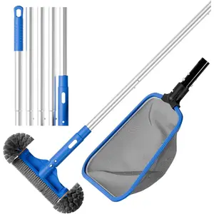 Deluxe Swimming Pool Cleaning Kit Including Half-Deep Fine Mesh Pool Leaf Skimmer Net,12" Round Pool Brush  & 70.5" Pole, for Above Ground Pools,Ponds,Spas,Hot Tubs
