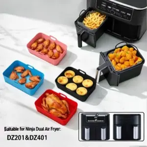 Silicone Air Fryer Liner Reusable Non-Stick Tray, Compatible with Dual Air Fryers