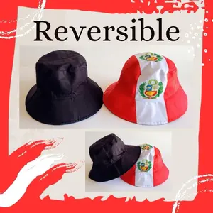 Peru Flag Reversible Summer Bucket Hat Fisherman Cap Red White Unisex Cotton Polyester with Sun Protection and Versatile Styling Options