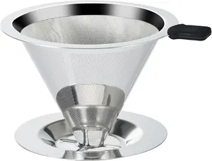 Pour over Coffee Dripper Slow Drip Paperless Coffee Filter, Double Mesh Stainless Steel Pour over Coffee Maker for Single Cup Brew Cone Filter, Integrated Cone Coffee Drip Fine Mesh Strainer(1-2 Cup) YMMIND