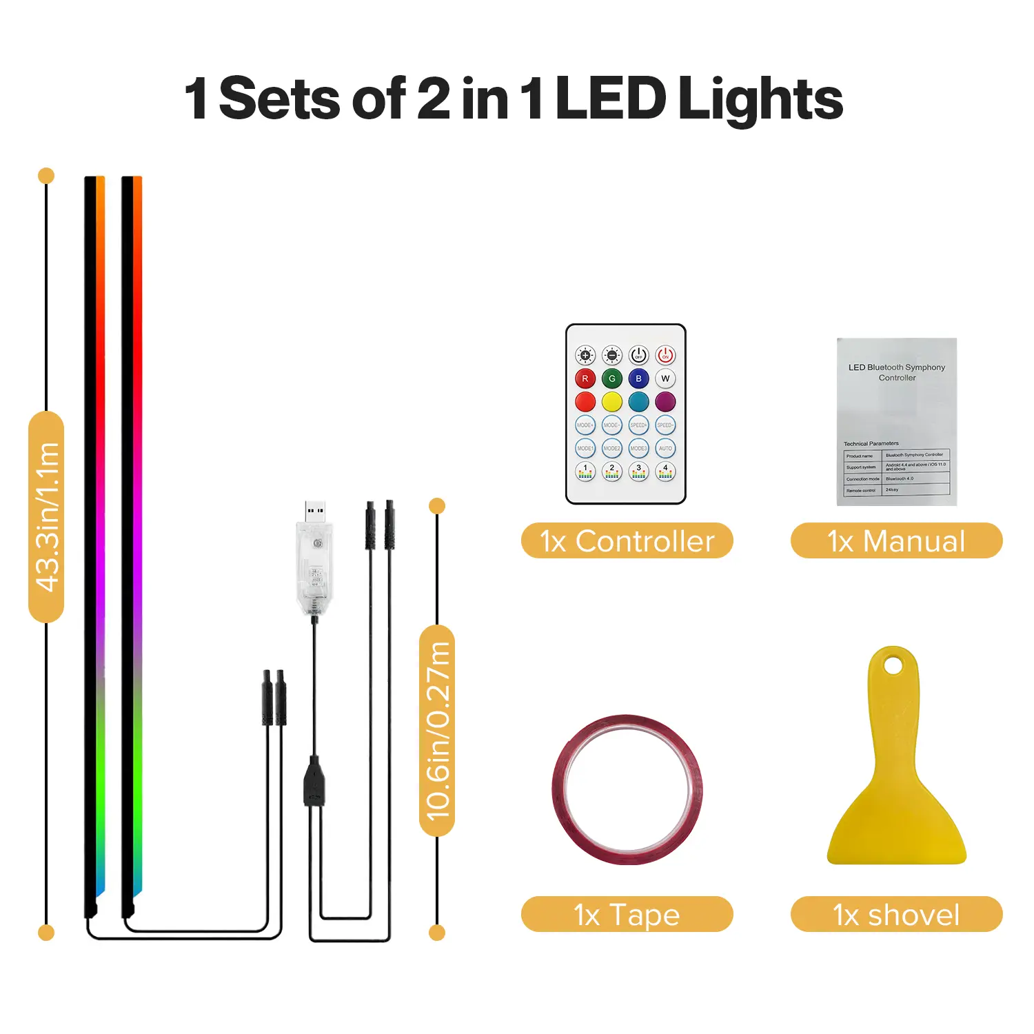 DIY Color Changing Recessed Ambient Dashboard Interior Lighting - 43.3'' USB-Powered Acrylic Neon Flexible LED Strip Kit with Remote APP, RGB Music Sync Car Decorative Lights