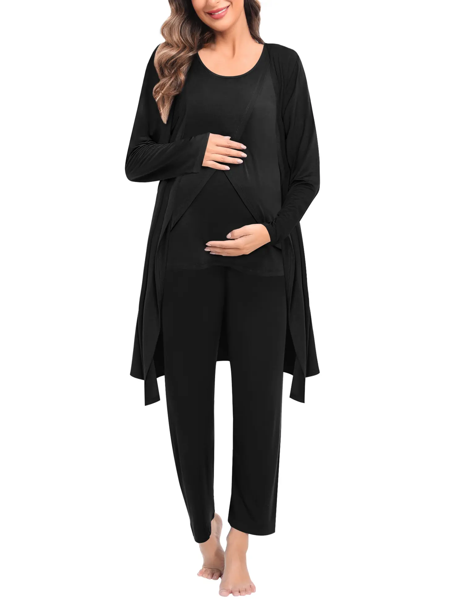 SWOMOG Women's 3-Piece Maternity PJ Set, Soft Lightweight Nursing Pajamas with Robe, Pregnancy & Postpartum Loungewear, Mom Gifts, Tank Top, Sleeveless, Maternity Robe, Fit Mom, Labor, Nursing Apparel, Postpartum Outfits, Pants, Privacy And Modesty, Breas