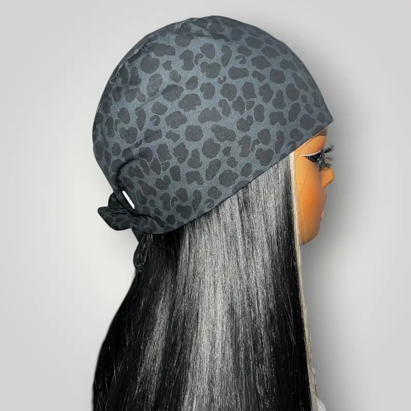 Midnight Leopard Satin-Lined Tie Back Scrub Cap