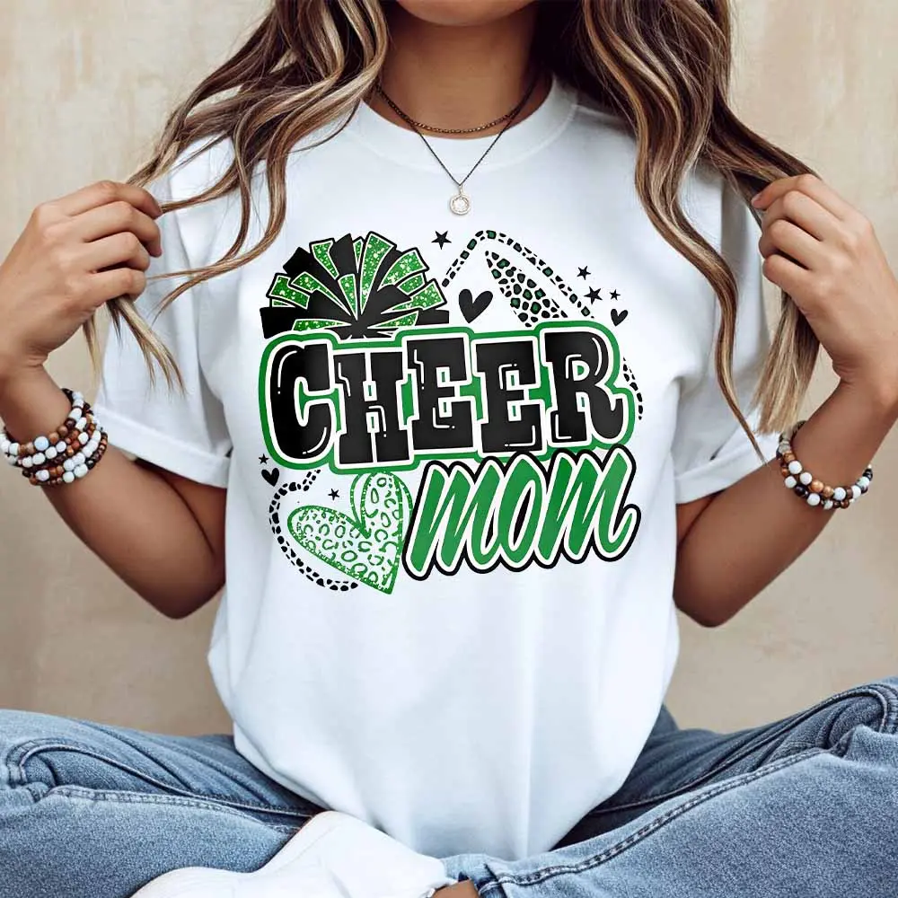 Cheer Mom Print T Shirt Casual Loose Fit For Leisure And Sports Activities