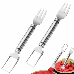 2-Pack Commercial-Grade Watermelon Cutter – Dual-Mode Stainless Steel Slicer & Serving Fork for Instant Cubes/Wedges