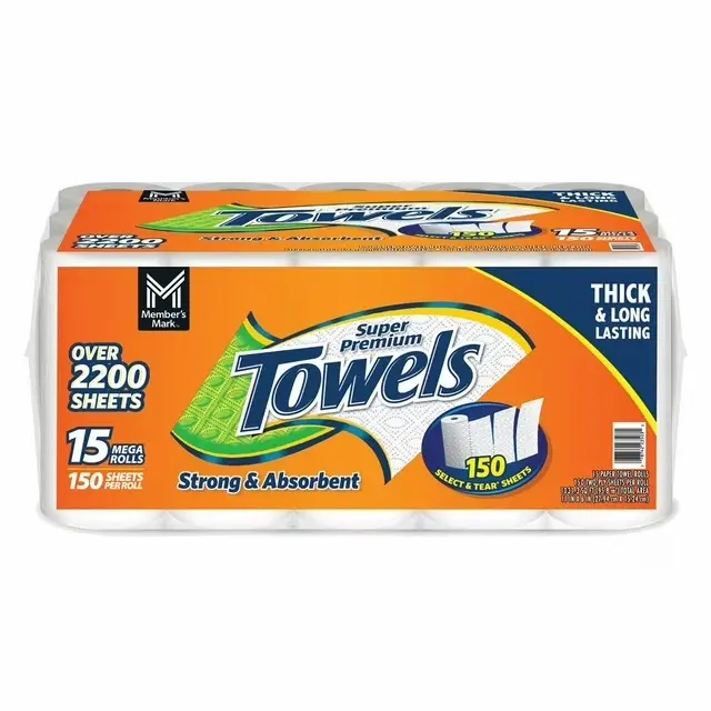 Member's Mark Select & Tear 2-Ply Unscented Kitchen Paper Towel Wipes, 15-Roll Pack, 150 Sheets per Roll, for Kitchen & Housekeeping Cleaning Supplies, Kitchen Paper Towels