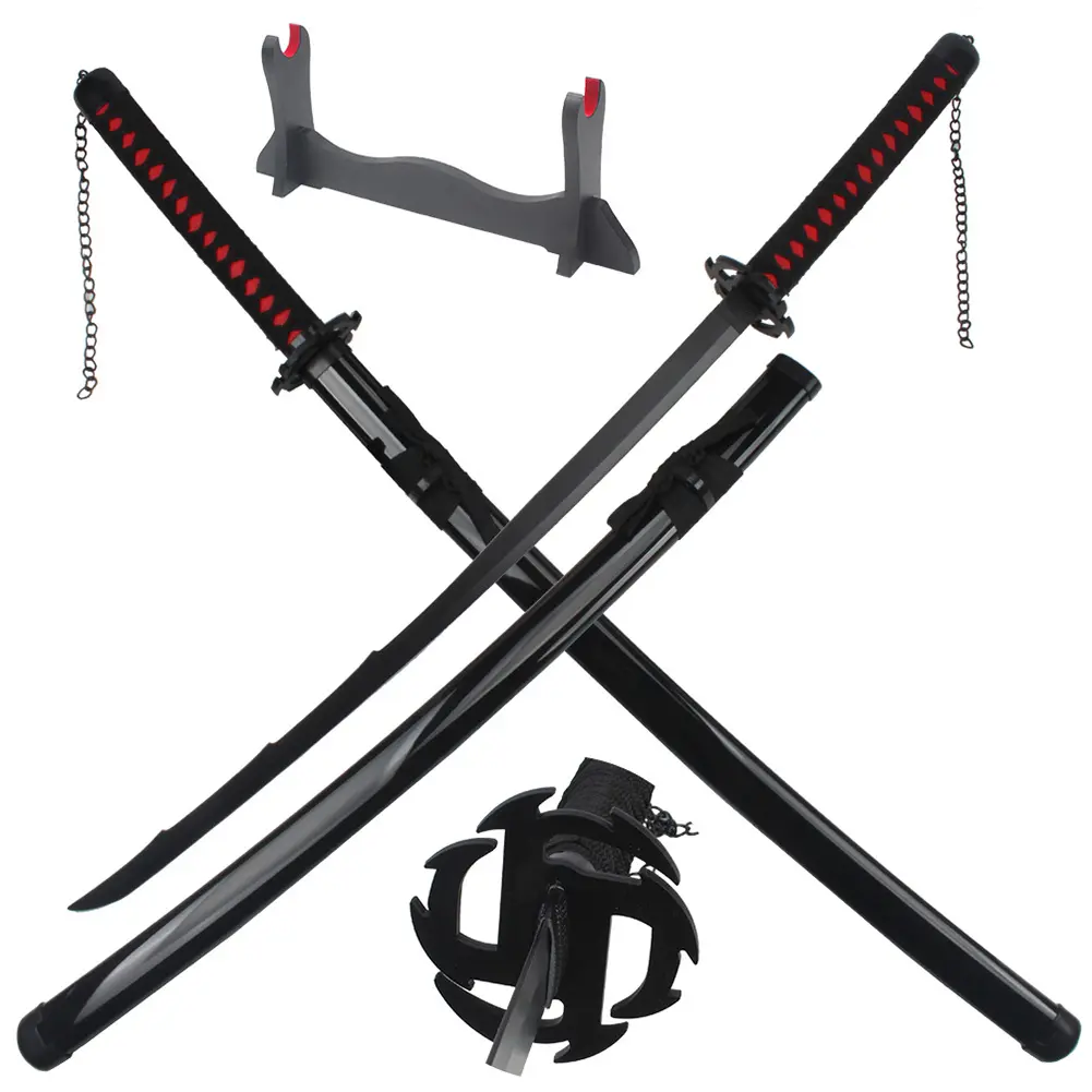 ELERVINO Real Metal Zangetsu Anime Sword Prop - 41-in Stainless Steel Blade, Plastic Handle, Scabbard, Wooden Holder Stand, Unisex Adult Toy Sabre, Halloween Decor Collectible Gift