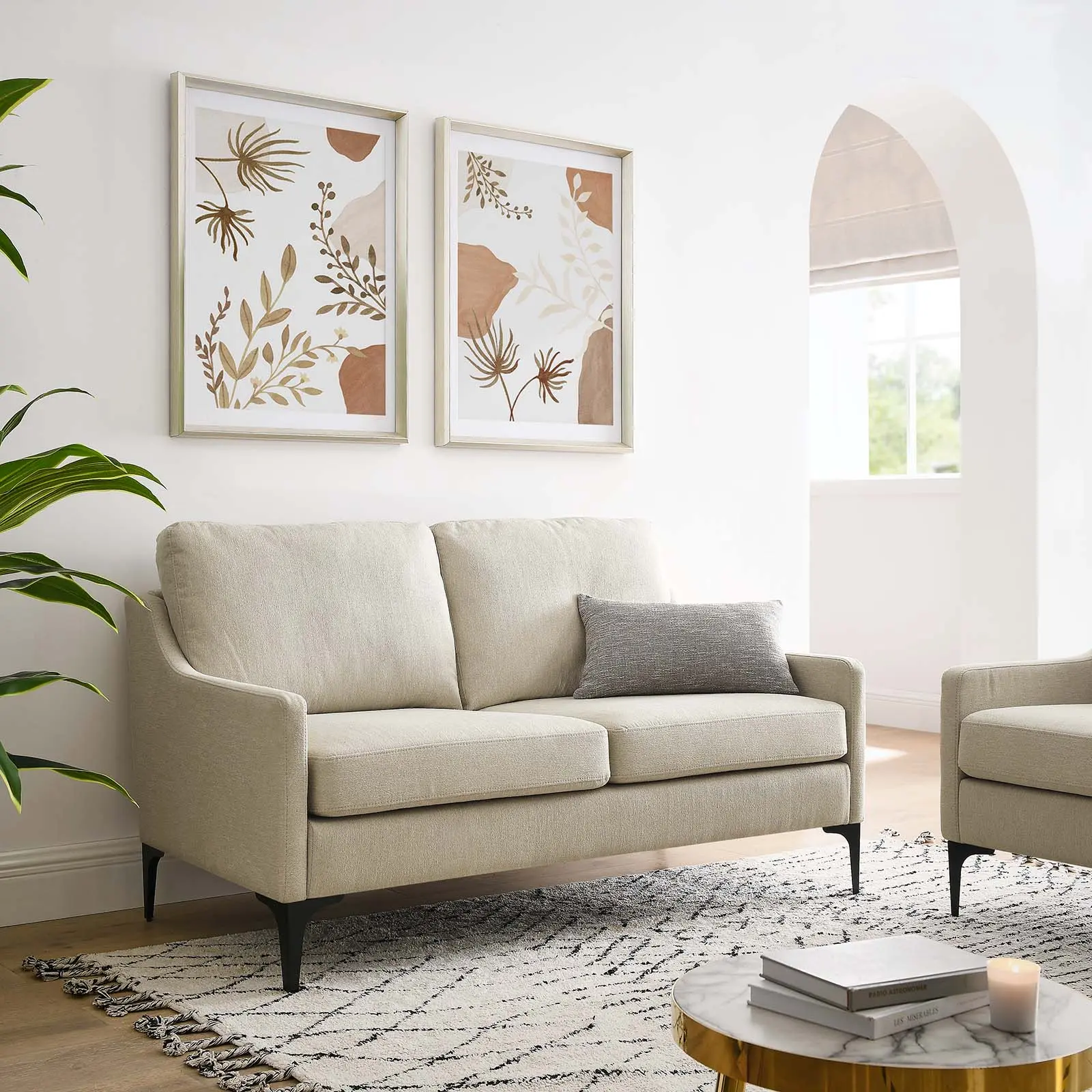 Modway Corland Modern Upholstered Fabric Loveseat - Beige Couch for Sofa Living Room, Stylish Design Indoor Furniture