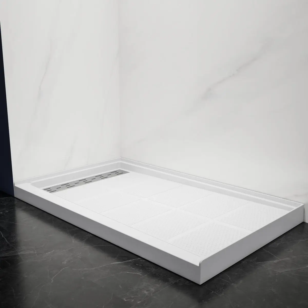 Pequod-L 60x36 Shower Base - Premium Solid Surface, Non-Porous, Stain-Resistant, Long-Lasting