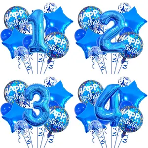 Birthday Balloon Set 11pcs Birthday Party Balloon Set, Happy Birthday, Blue Number & Stars Aluminum Film Balloons for Party Decor, Ribbon Included, Versatile for Summer & General Celebrations