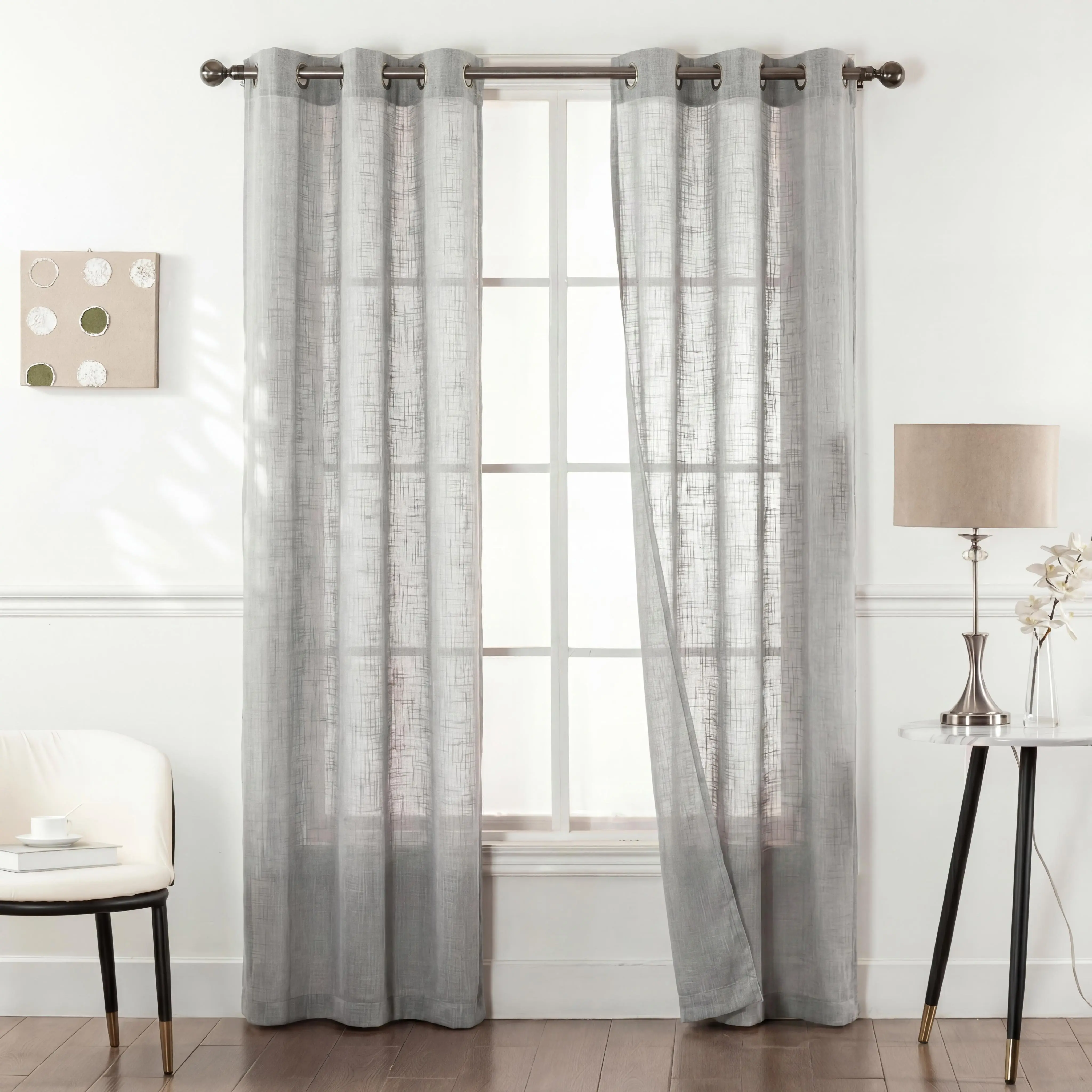 Grommets Curtains - 4-Piece Solid Belly Linen-Polyester Blend Stretch Dustproof Soft Window Drapes, 34x84 in Grommet-Top, Bamboo Gauze Sheer Texture, Flat Weave, Modern Linen-Inspired Look, Hand Wash Only Bedroom Home Decor FT2503, Charcoal