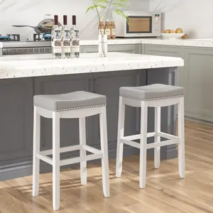 Topwin 29" 2-Piece Bar Stools with Rubber Wood and Saddle Seat chairs Home Durable Living Space Sturdy Modern Comfortable Minimal Dining Room