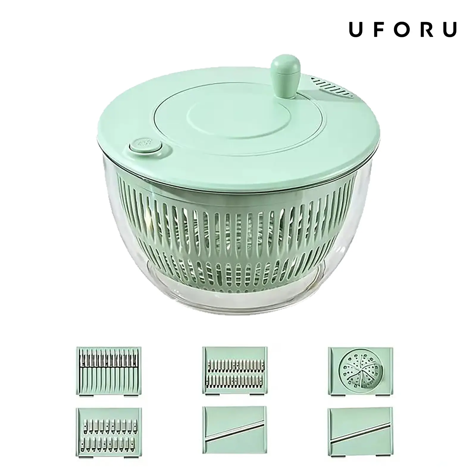 UFORU Salad Spinner Large, 3 IN 1 Vegetable and Fruit Washing Bowl with Strainer, Lettuce Spinner with 5 Blades Slicer, Egg Yolk Strainer, Salad Bowl for Efficient Salad Preparation, 5.3 Qt#SummerWins#DFYD