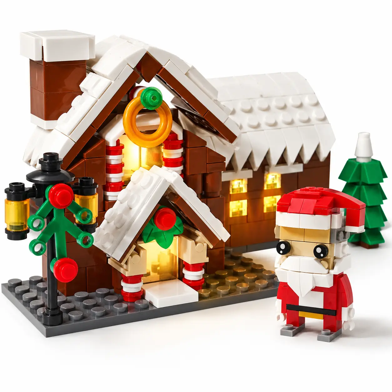 304PCS Christmas Building Set, Holiday Santa Claus House and Tree Blocks with Light-Up Bricks for Ages 3+
