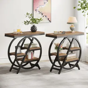 Tribesigns 3-Tier Narrow Side Table with Storage, Wooden Design, Geometric Metal Frame, Ideal for Living Room and Bedroom Use Furniture Shelves
