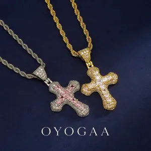 OYOGAA Cross Chain for Women Gold Cross Necklace 14K Gold Plated Iced Out CZ Pendant Hip Hop Jewelry for Women with Stainless Rope Chain