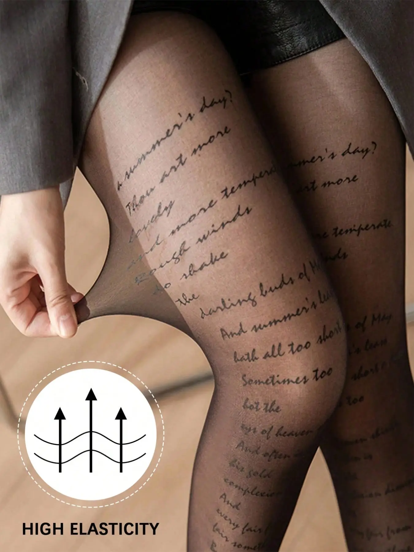 Niche handwritten letter text black stockings slim high spring net red bottomed socks