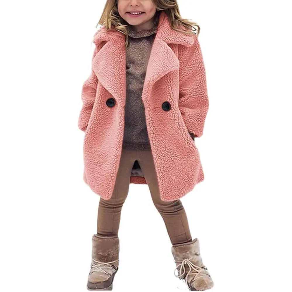 Baby Girls Faux Fur Teddy Long Coat Toddler Kids Winter Fleece Jacket Warm Outwear Clothes