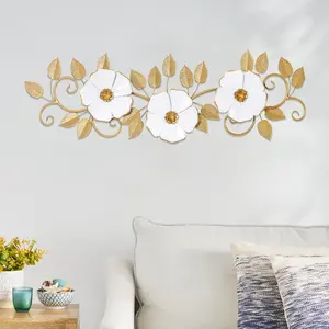 38" Metal Flowers Wall Art Decor, Luxurious Wall Sculptures Floral Leaf Wall Decorations, Wrought Iron Sculptures for Living Room,Bedroom,Bathroom Hanging Ornaments