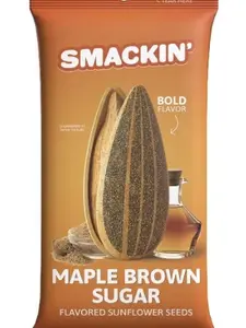 Smackin' Sunflower Seeds - Maple Brown Sugar Flavor Jumbo Seeds Single Serve Bag 1.5oz Bold Flavor No Salty Burn Made in USA Snack Sweet Caramel Calories