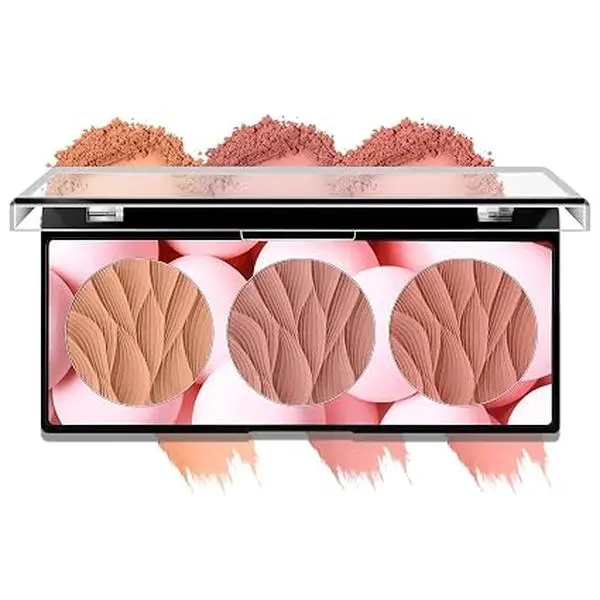 3-Color Leaf Blush Palette for Cheeks, Smooth Buildable Powder Blush, Long Lasting Waterproof Sweatproof Blush Makeup, Lightweight Travel Size, Vegan Cruelty-Free Makeup Gift