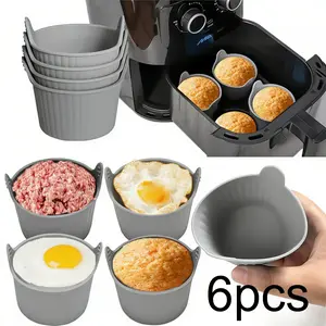 6Pcs Silicone Air Fryer Baking Cups, Non-Stick Round Muffin & Cake Molds, Reusable Easy Release Home Baking Tools with Double Ear Anti-Scald Design
