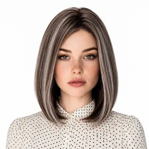 SMILCO Ash Brown Balayage 12-Inch Straight Bob Wig 4x1 Lace Front
