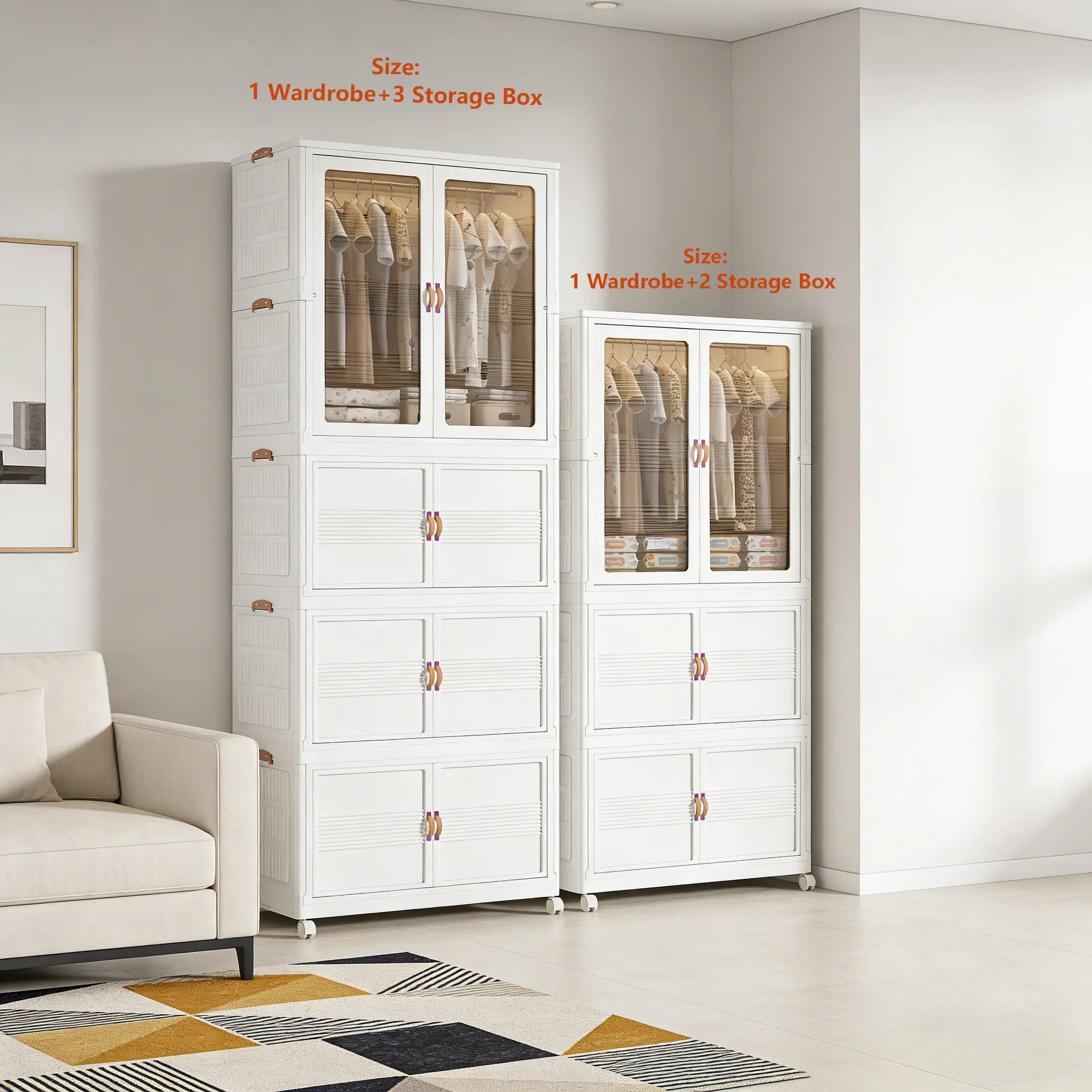 Dorm Essentials Storage Wardrobe – Foldable Plastic Closet Organizer with Wheels & Magnetic Doors for Clothes, Bedroom & Small Spaces