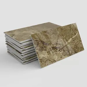 24/48/96 PCS TSF Tile Stickers Wall Decal - Amber Brown Marble PVC+PET Crystal Foam Waterproof Oil-proof for Kitchen Bathroom Living Room Floor Ceiling Tile Old Wood Home Decor