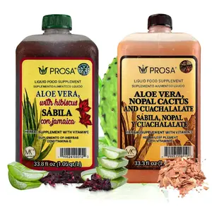 (COMBO PACK) PROSA Aloe Vera, Nopal Cactus, and Cuachalalate + Prosa Hibiscus Y Sabila Herbal Supplement – 33.8 fl oz (1.05 qt / 1L) – with Vitamin C for Digestive & Immune Support