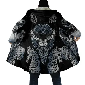 Viking Tattoo Hooded Cape 3D Print Fleece Hooded Sweater Street Sweater Trench Coat Winter