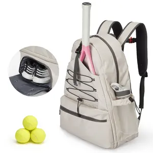new Tennis Backpack for Men Women, 2 Racket Pickleball Bag with Separate Shoe Compartment, Large Tennis Racket Bag for Racquet Sport Equipment, Beige/Black
