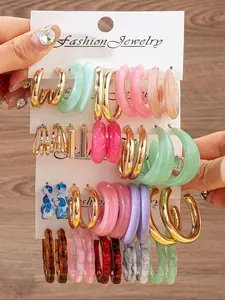 Mixed Color C-shaped Hoop Earrings, Hoop Earring Sets, Fashion Jewelry for Party, Daily Clothing Decor, Pride 2025, LGBTQ, Trendy All-match & Exquisite Jewelry for Birthday Gift