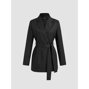 Cider [size 2-10] Jersey Collar Solid Long Blazer With Belt