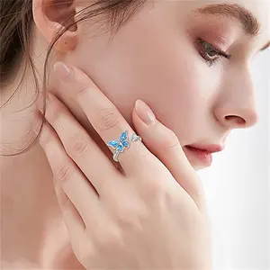 Elegant wedding accessory Mariposa European American New Rotatable Butterfly Ring with Open Mouth Cold Niche Simple Fashionable Style Women's Exquisite Box Packaging Christmas Haul 2025 Stress Eye Rings for Women Men rings men Jewelry