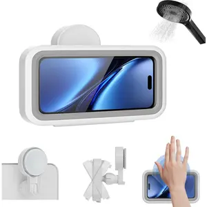 Shower Phone Holder Waterproof-480 Rotation, High Sensitivity Suction Cup Mount for Easy Movement, Phone Stand Case Mount for Bathtub Kitchen Mirror Suitable for All 4-7 inch Phones.