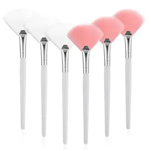 6-Piece Soft Fan Mask Brush Set for Adults & Teens – Flat Head Facial Mask Applicator (Pink & White)
