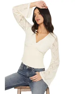 Shyanne Women's Long Bell Sleeve Lace Top - Swfa25k27-Crm